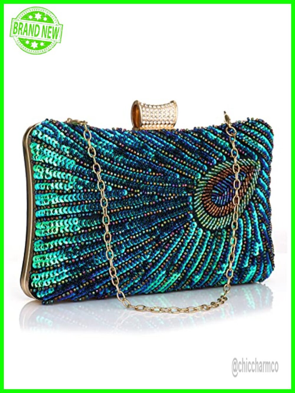 Women's Peacock Beaded Sequin Evening Clutch Crossbody Bag